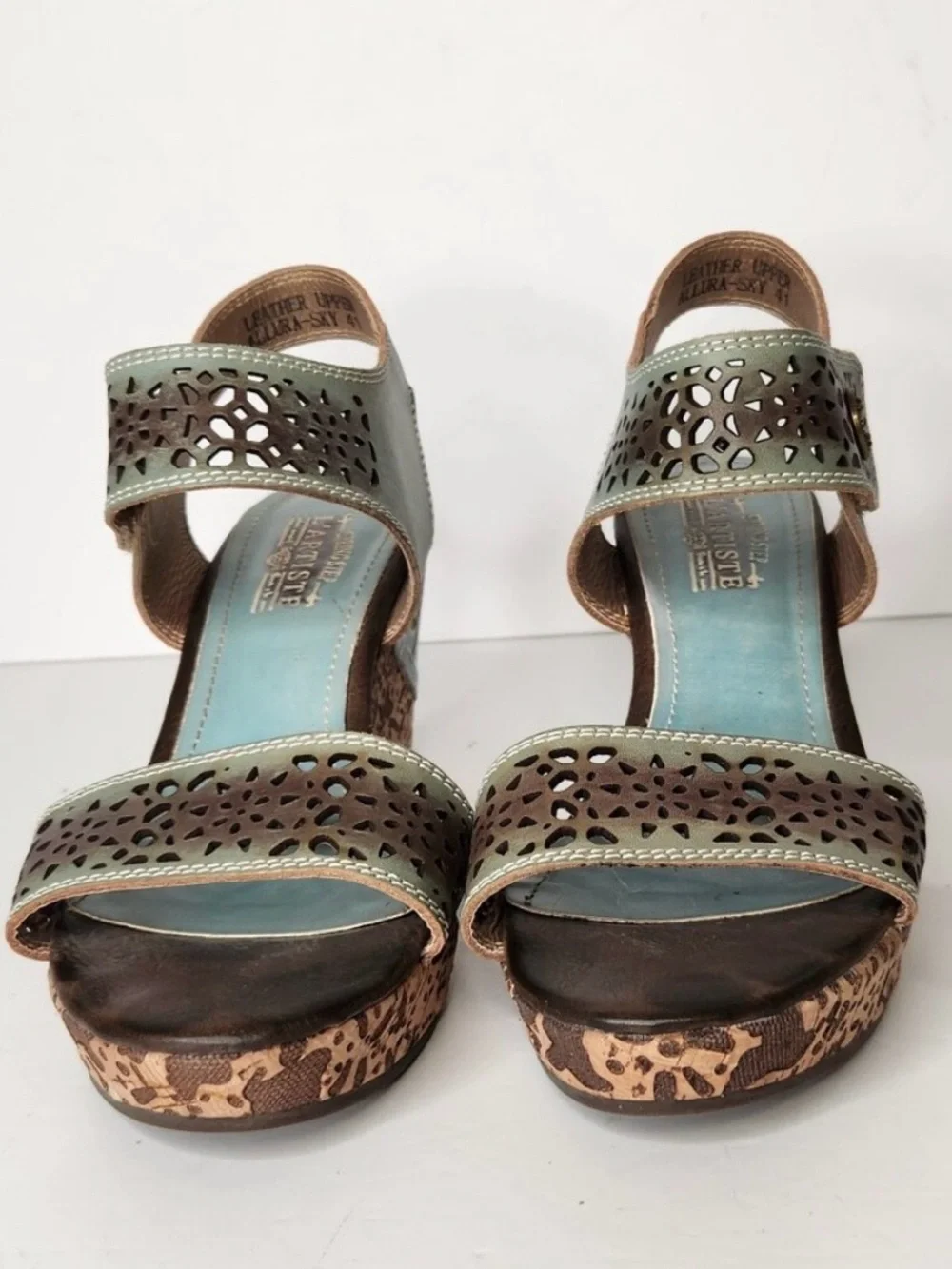 L'Artiste Spring Step Womens Allura Sky Blue Wedge Open Toe Sandals Size 41 10
